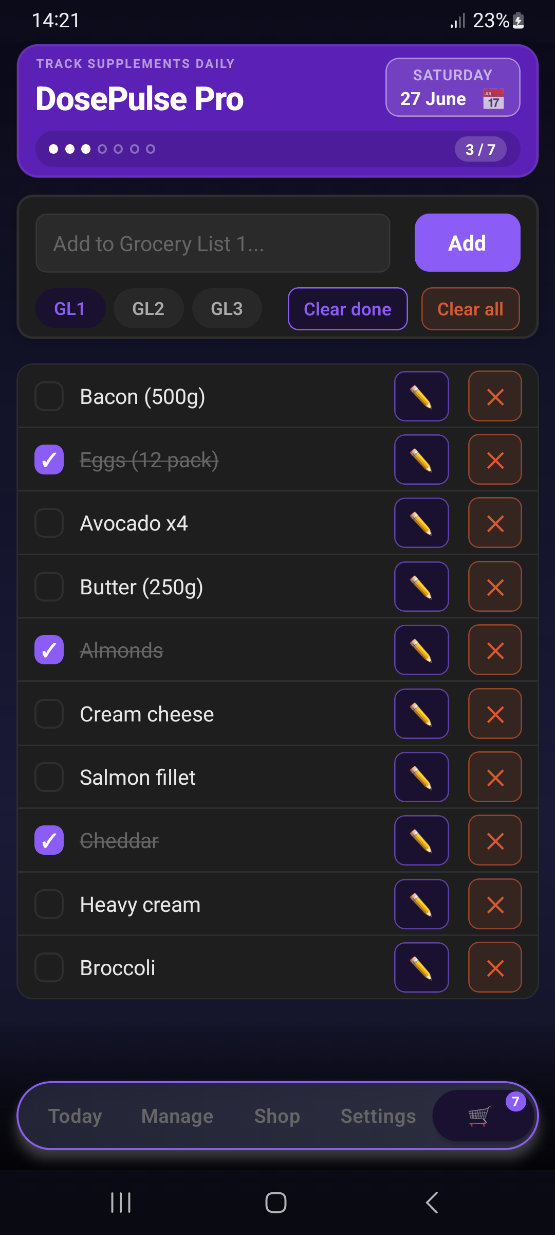 Grocery list — midnight theme