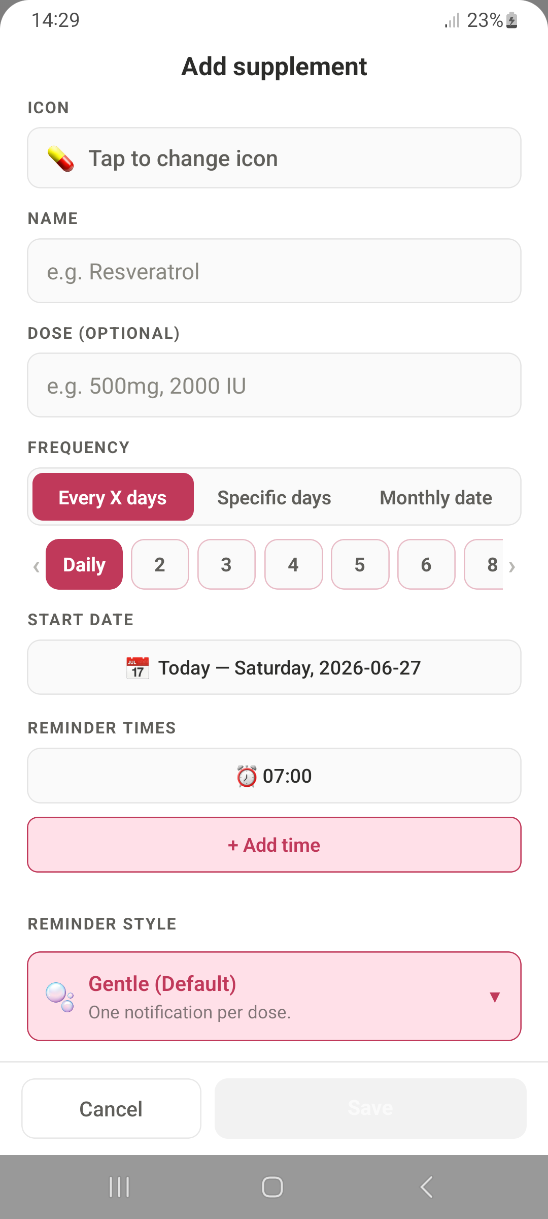 Add supplement modal