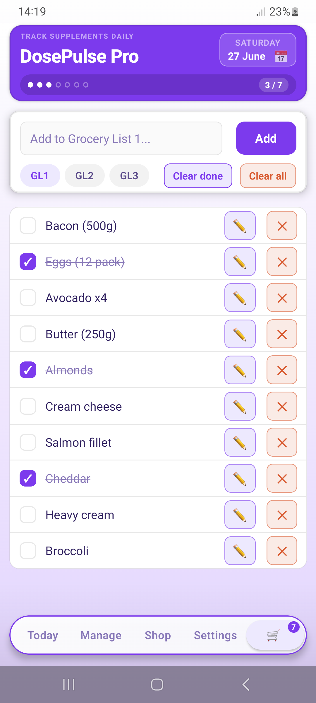 Grocery list — lavender theme