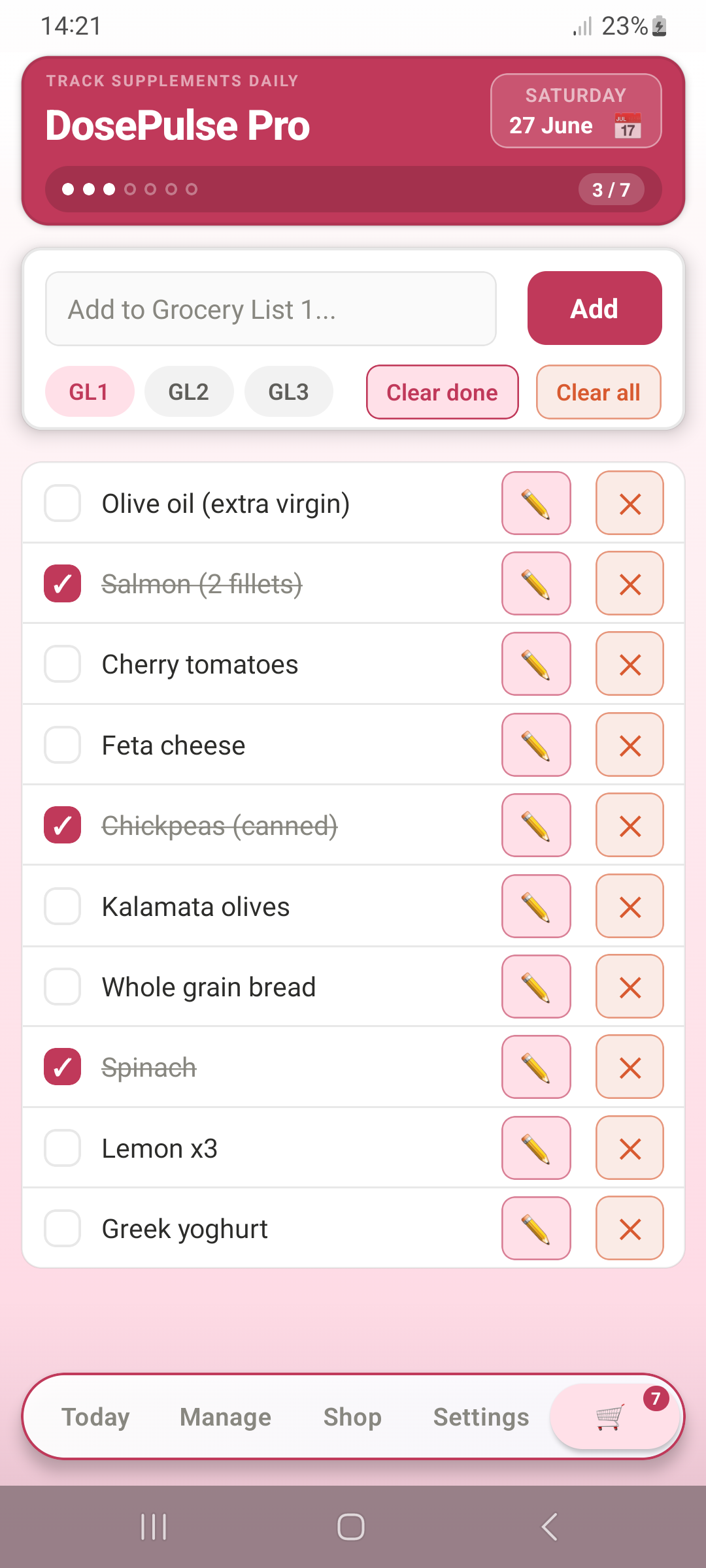 Grocery list — rose theme