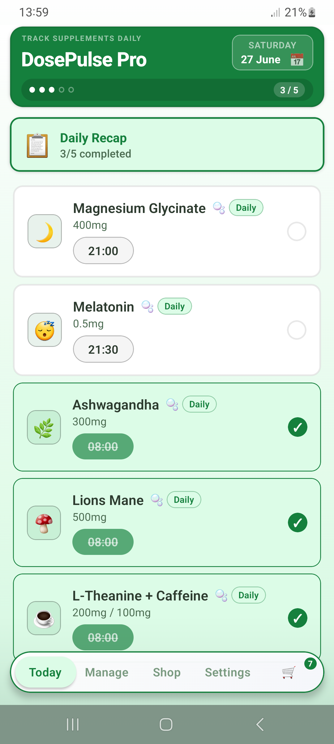 Today screen scrolled — mint theme