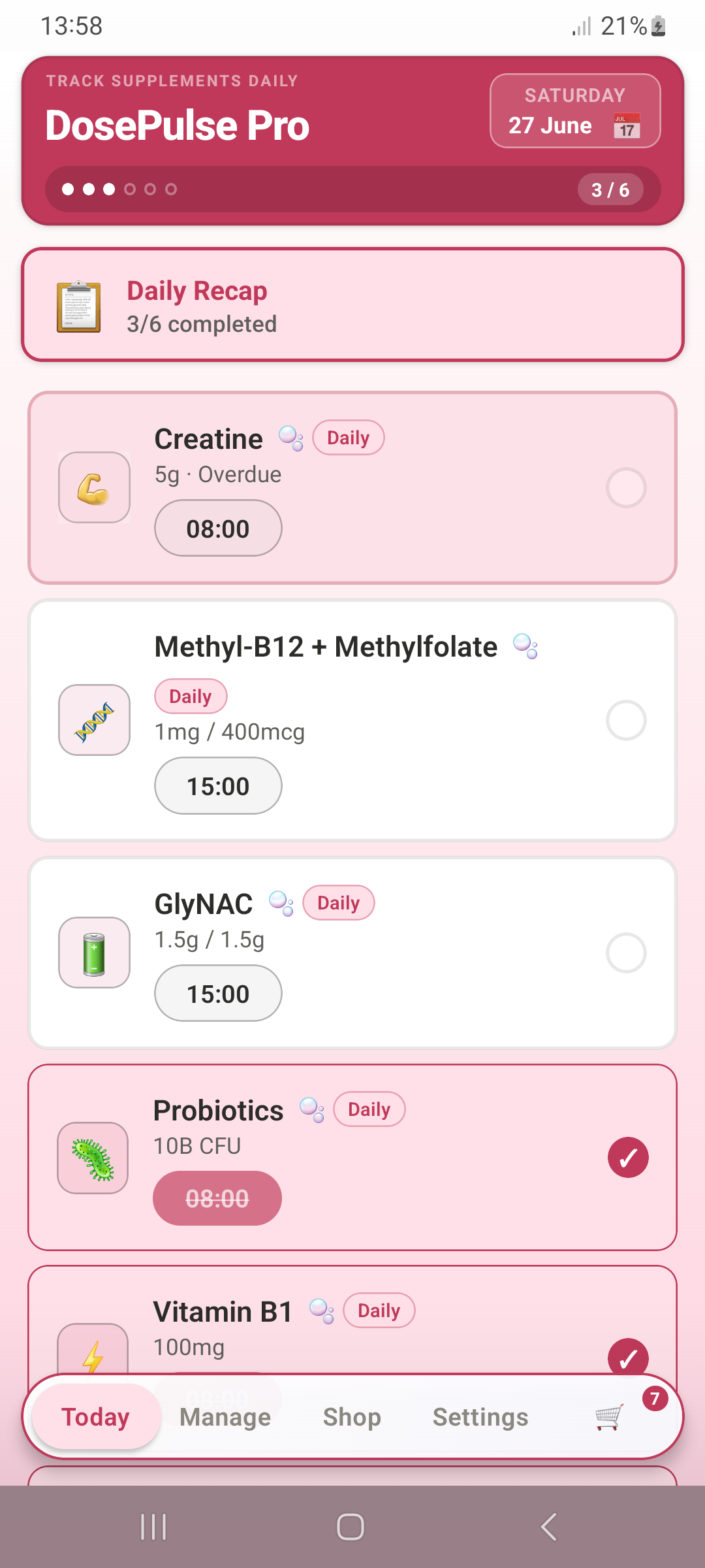 Today screen — rose theme